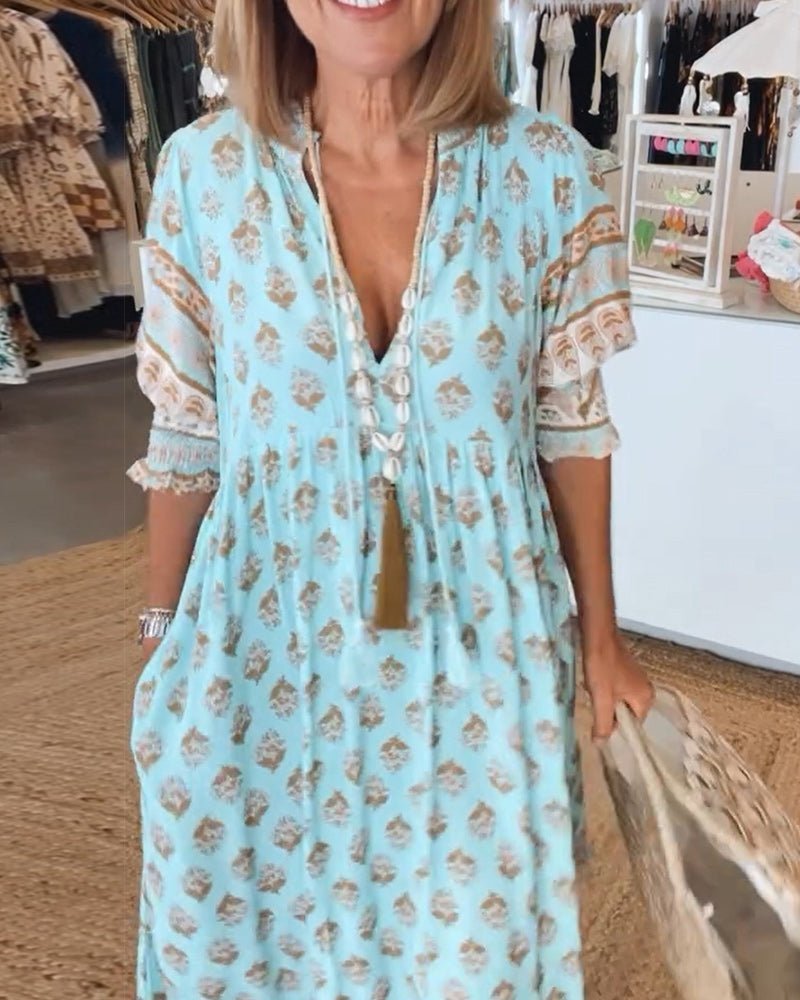 Waleska Chic Floral V-neck Dress for Women Timeless Daily Style