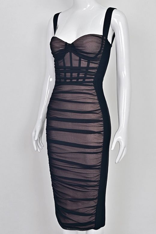 Marilyn Bodycon Wrap Midi Dress - Classic Black