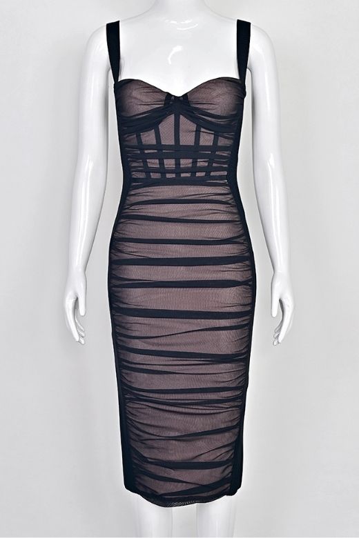 Marilyn Bodycon Wrap Midi Dress - Classic Black