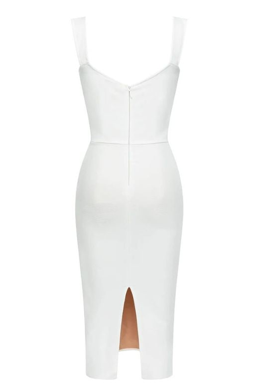 Marilyn Bodycon Wrap Midi Dress - White Pearl