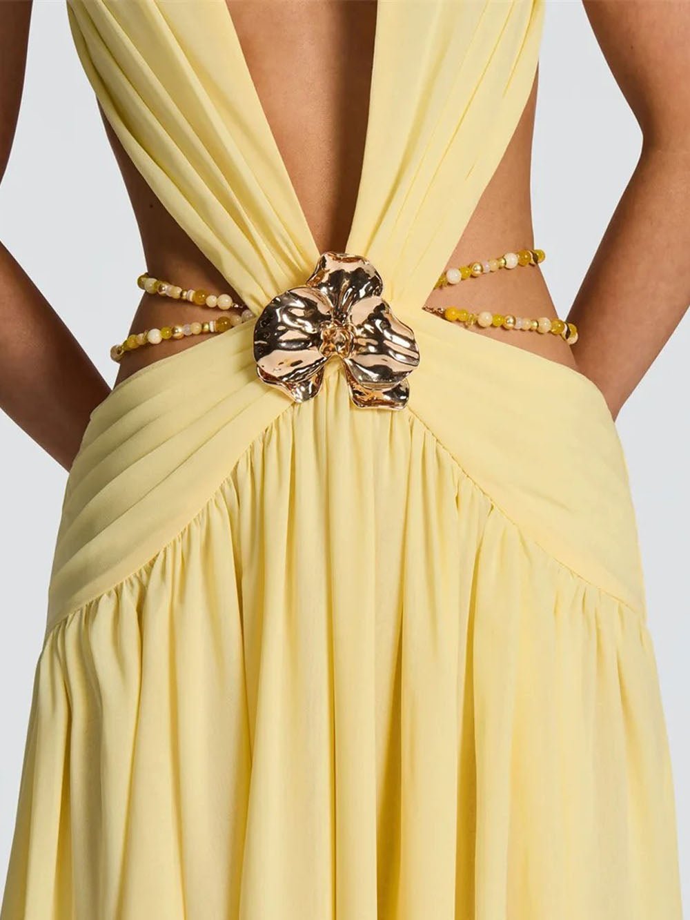 Marina Deep V Buckle Maxi Dress