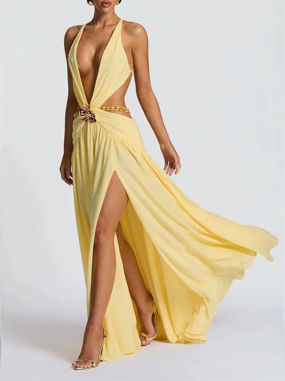 Marina Deep V Buckle Maxi Dress