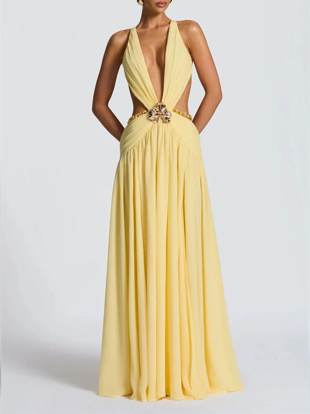 Marina Deep V Buckle Maxi Dress