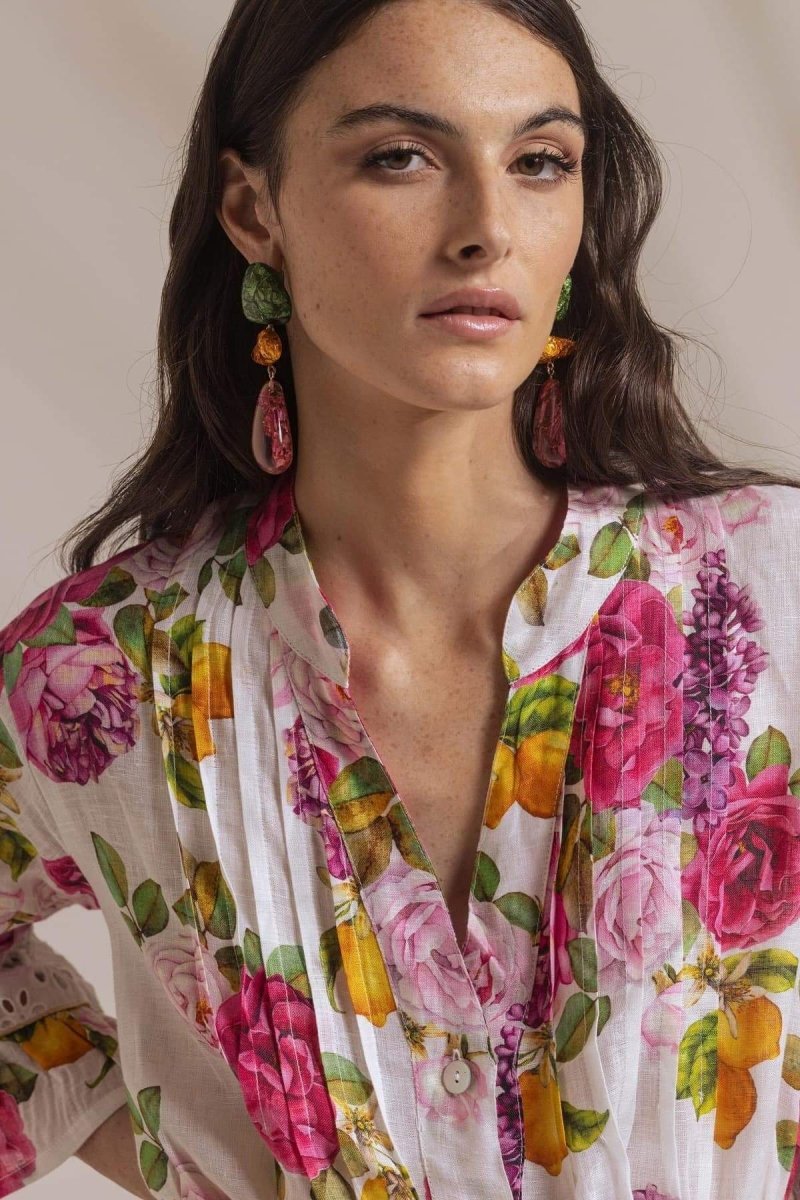 María Boutique José Printed Mini Dress with Ruffles and Lace Trim Statement Occasion Edit