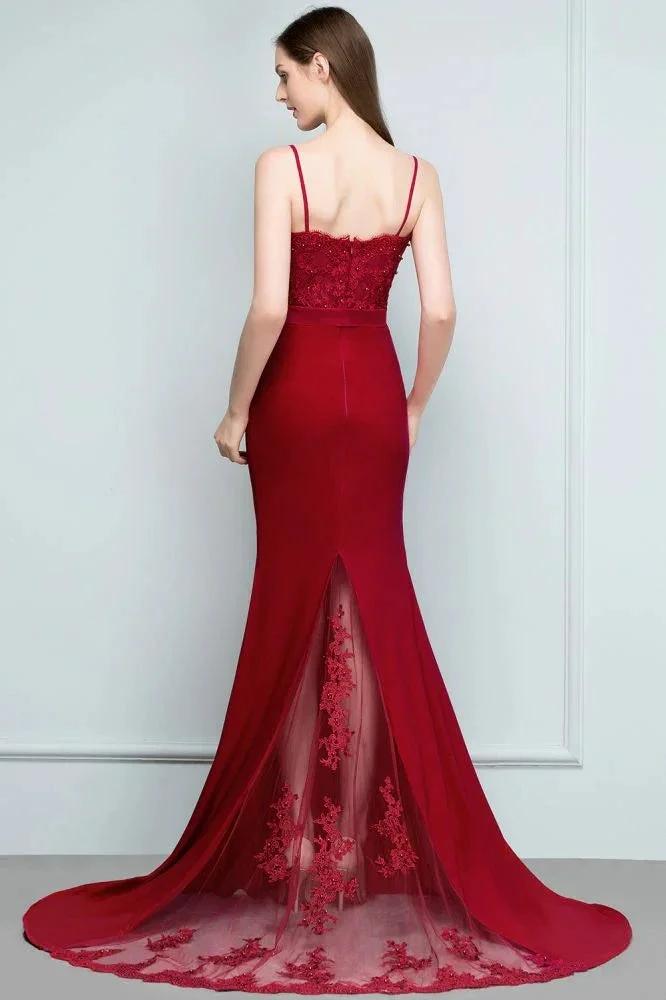 Mermaid Charmeuse Lace Spaghetti-Straps Sweetheart Sleeveless Floor-Length Bridesmaid Dresses with Beads (ZD13117)