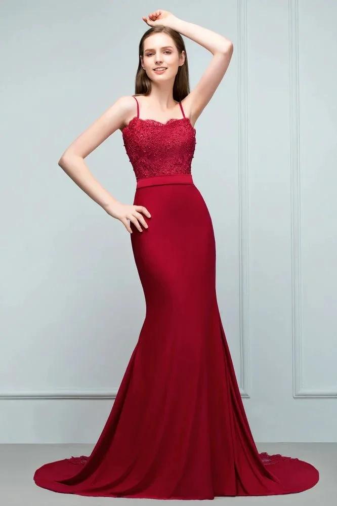Mermaid Charmeuse Lace Spaghetti-Straps Sweetheart Sleeveless Floor-Length Bridesmaid Dresses with Beads (ZD13117)