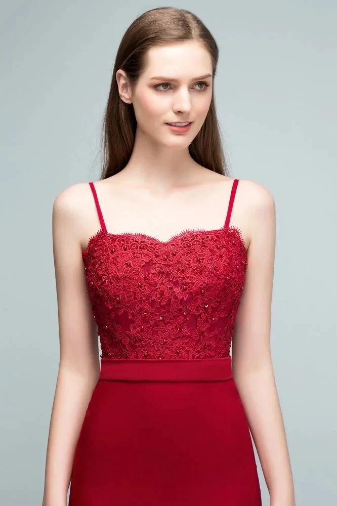 Mermaid Charmeuse Lace Spaghetti-Straps Sweetheart Sleeveless Floor-Length Bridesmaid Dresses with Beads (ZD13117)