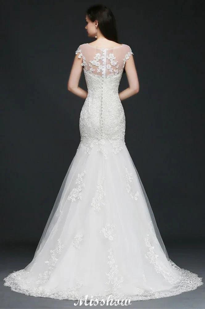 Mermaid Jewel Tulle Lace Wedding Dress (ZD13950)