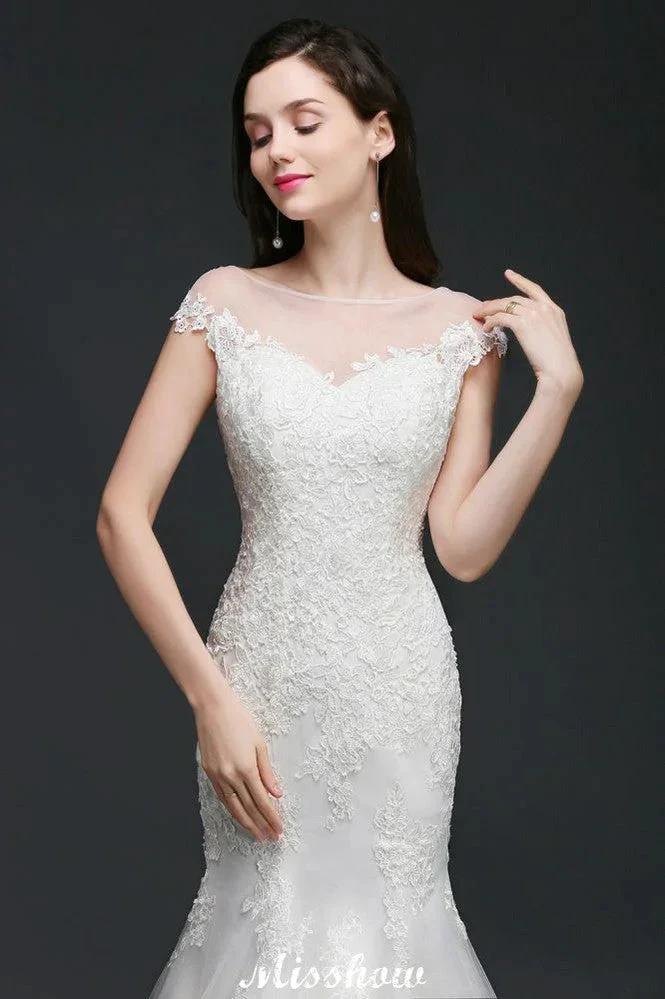 Mermaid Jewel Tulle Lace Wedding Dress (ZD13950)