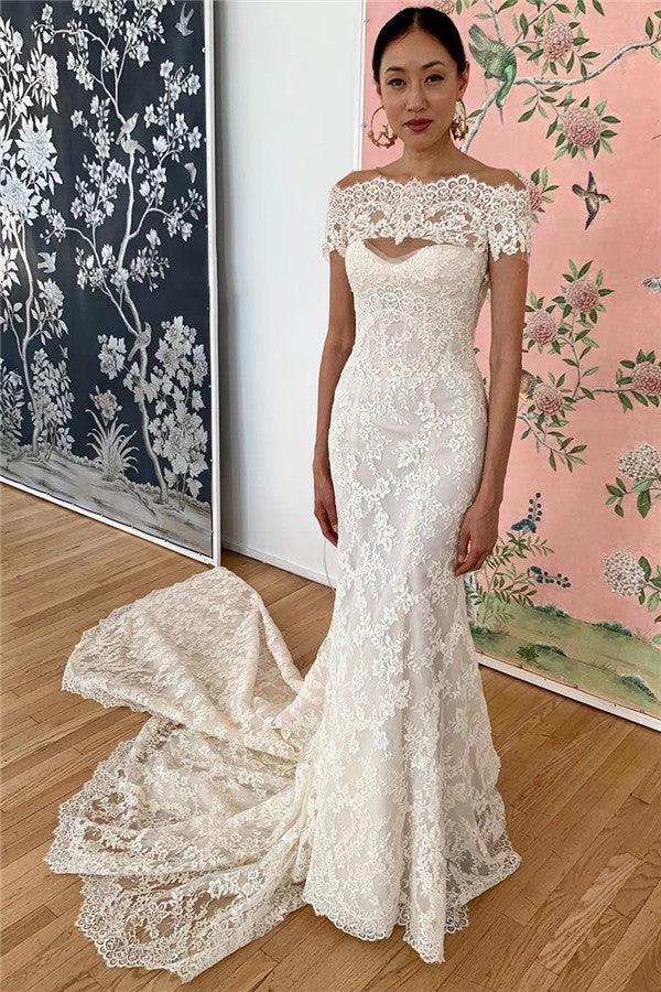 Mermaid Lace Off-the-Shoulder Formal Dresses Backless Bridal Wears (ZD13799)