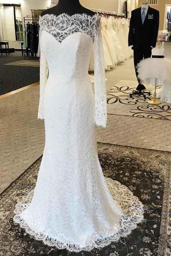 Mermaid Off-the-Shoulder Lace Wedding Dress with Long Sleeves (ZD15445)