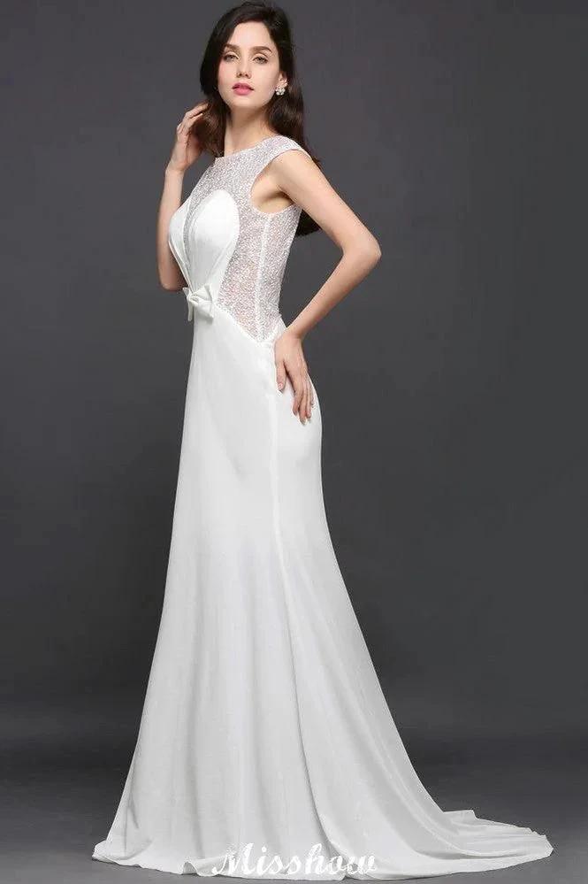 Mermaid Scoop White Chiffon Beadings Evening Dress by misshow.com