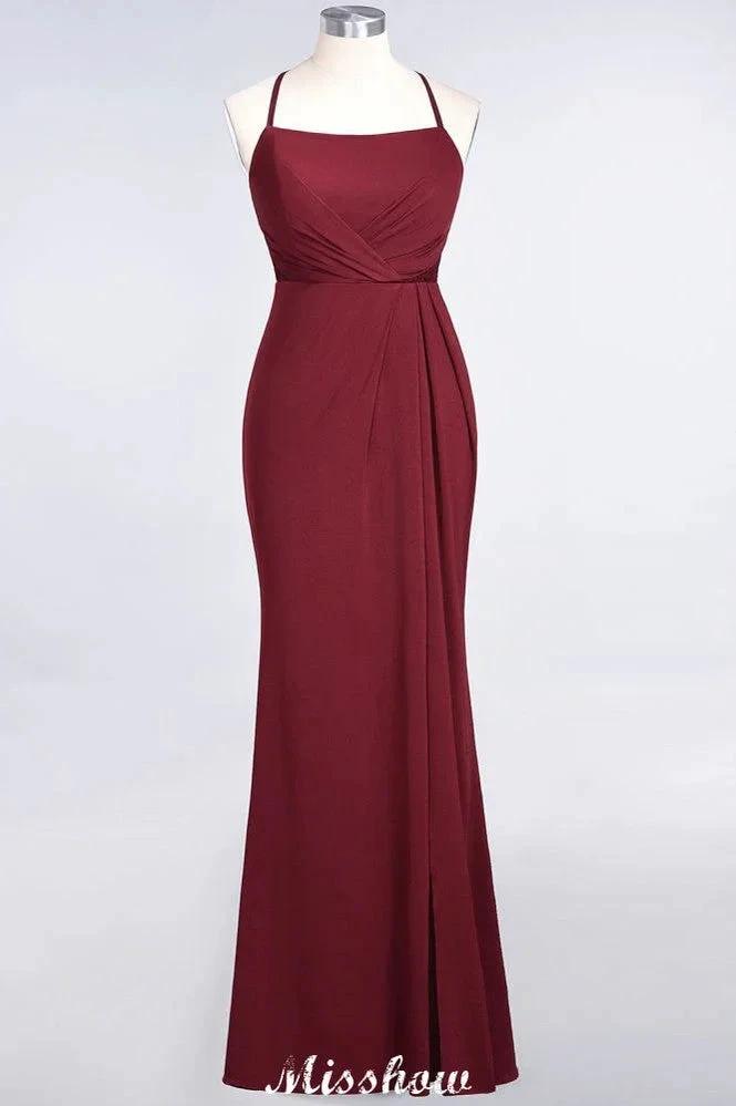 Mermaid spandex Lace Spaghetti-Straps Sleeveless Floor-Length Bridesmaid Dress (ZD12897) - VelvetHem