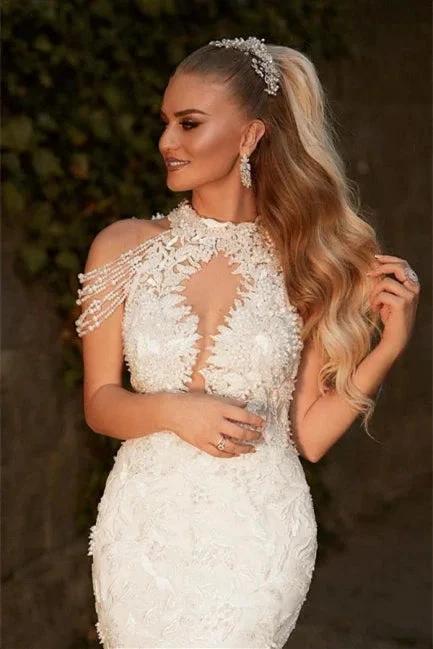 Mermaid Wedding Dress Appliques Bridal Gown With Beads (ZD14624) - VelvetHem