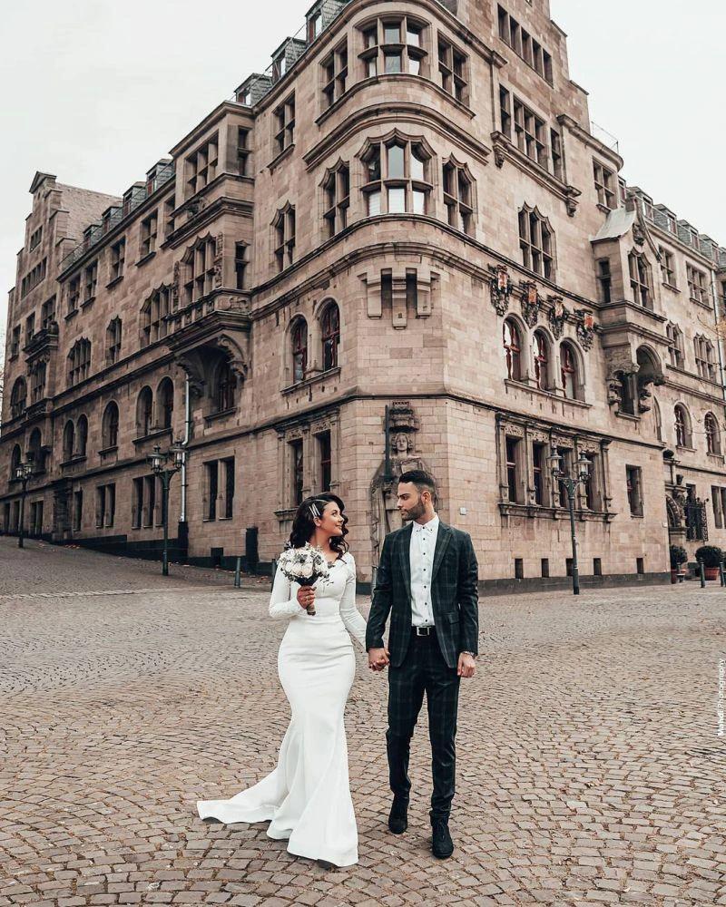 Mermaid Wedding Dress Long Sleeves Bridal Wears (ZD13833)