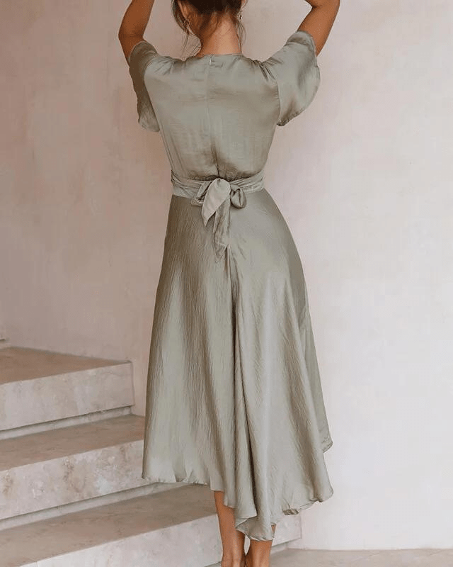Ximena Airy V-neck Dress Made of Cotton with Cap Sleeves for Women