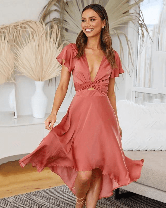 Ximena Airy V-neck Dress Made of Cotton with Cap Sleeves for Women