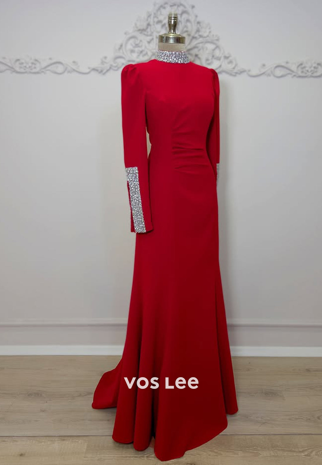 Simple Beaded Long Sleeves Trumpet Evening Dress Formal Party Gown - View 5 | VelvetHem