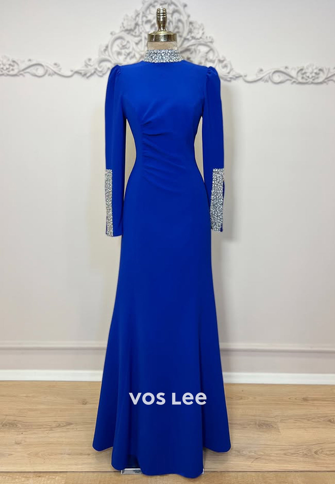Simple Beaded Long Sleeves Trumpet Evening Dress Formal Party Gown - View 4 | VelvetHem