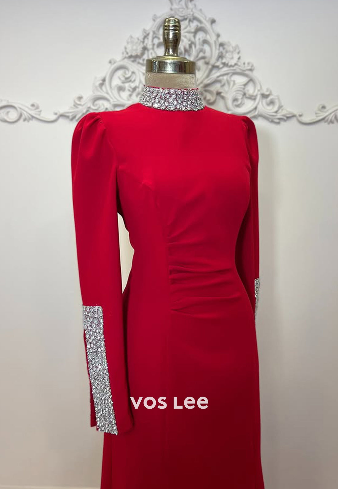 Simple Beaded Long Sleeves Trumpet Evening Dress Formal Party Gown - View 10 | VelvetHem