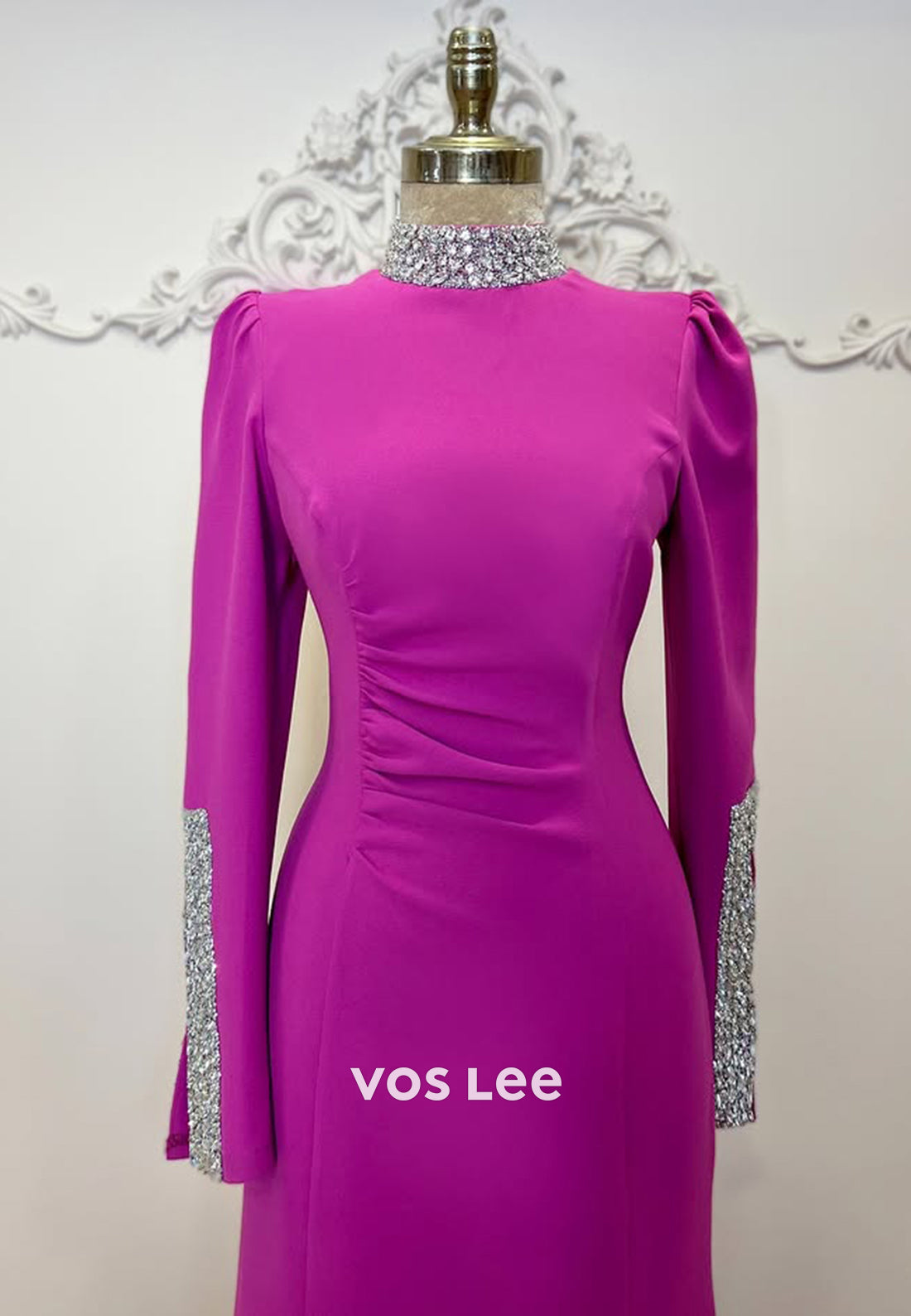 Simple Beaded Long Sleeves Trumpet Evening Dress Formal Party Gown - View 8 | VelvetHem