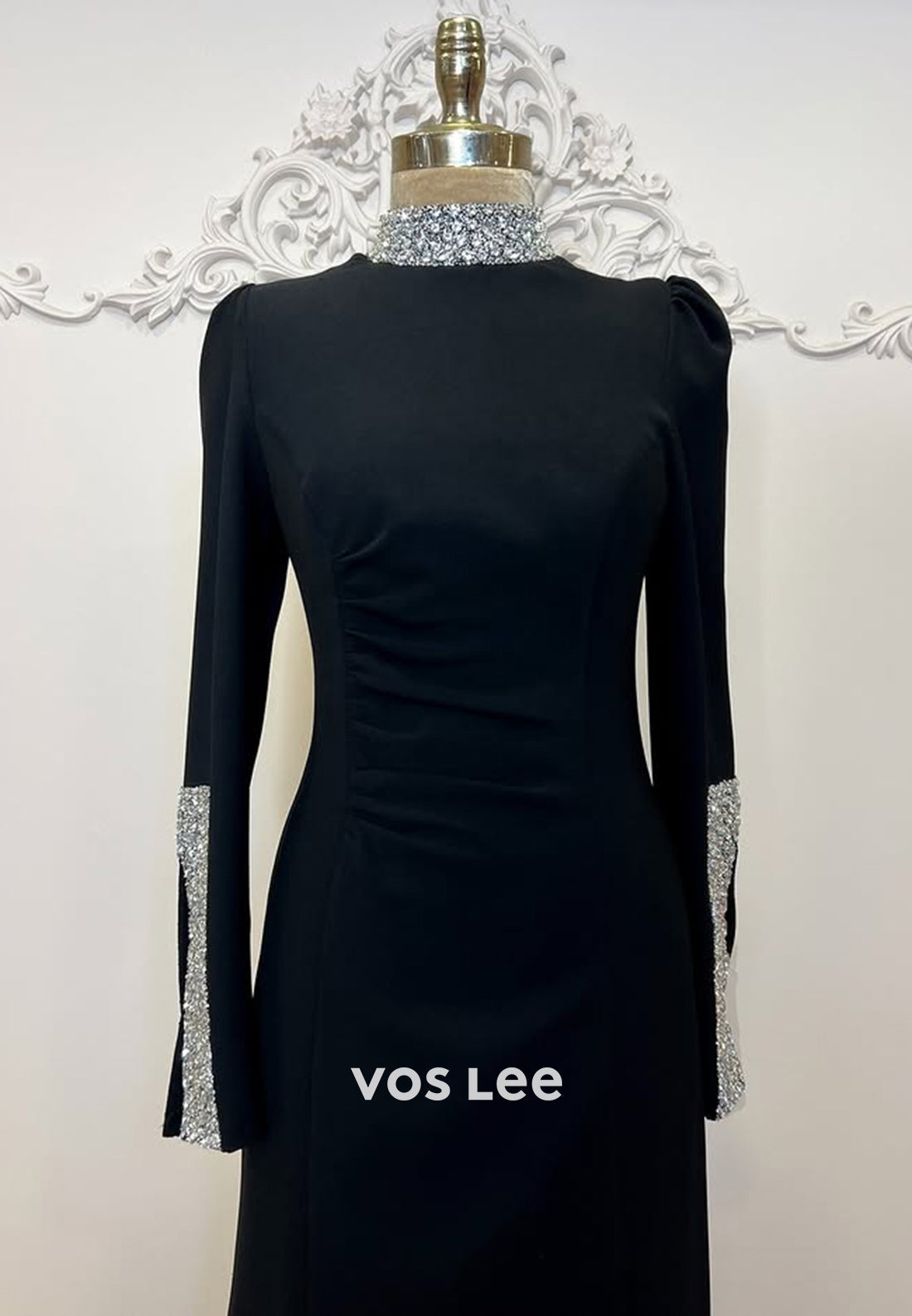 Simple Beaded Long Sleeves Trumpet Evening Dress Formal Party Gown - View 9 | VelvetHem