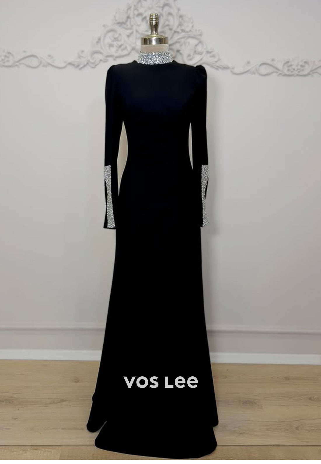 Simple Beaded Long Sleeves Trumpet Evening Dress Formal Party Gown - View 3 | VelvetHem