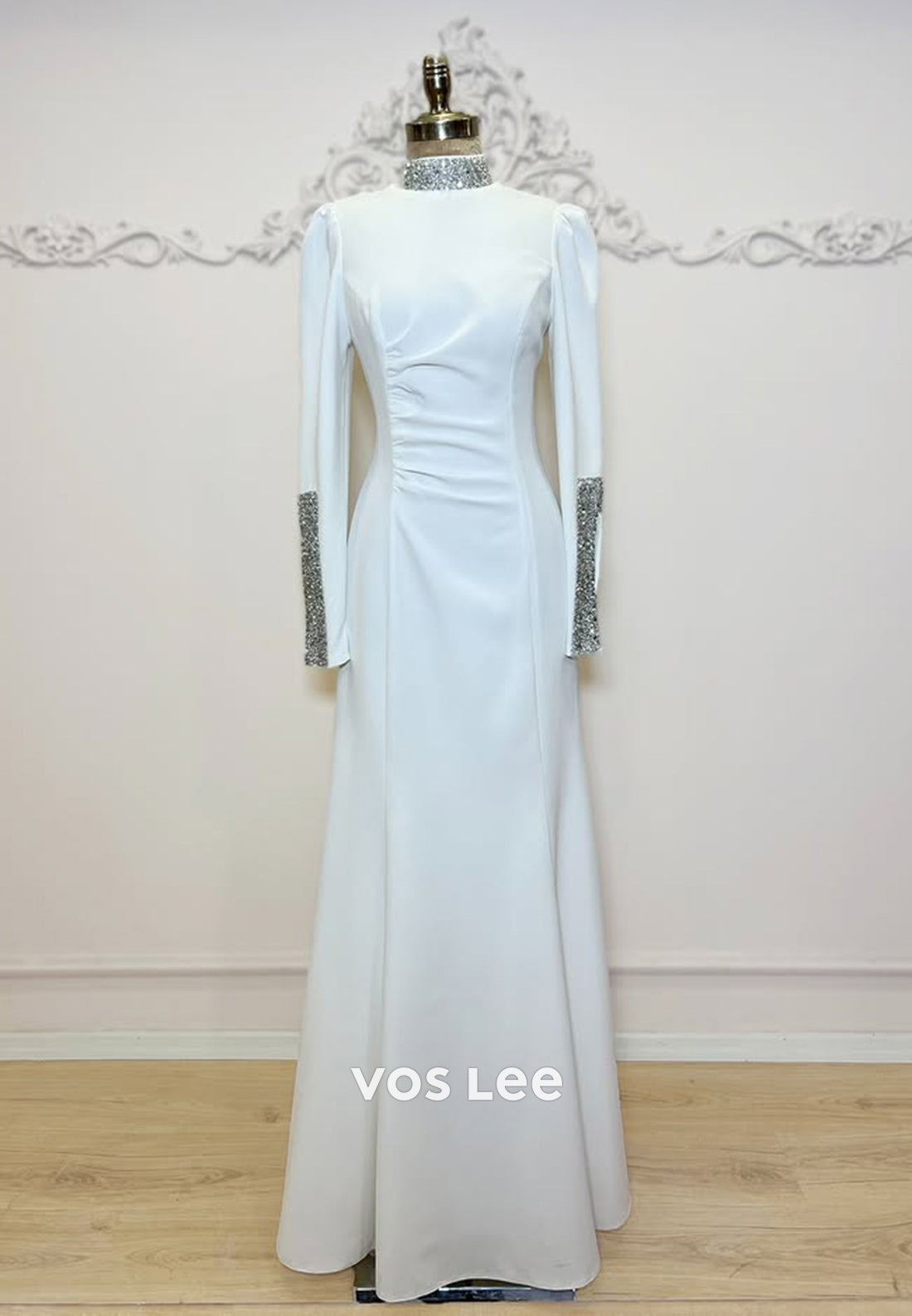 Simple Beaded Long Sleeves Trumpet Evening Dress Formal Party Gown - View 2 | VelvetHem