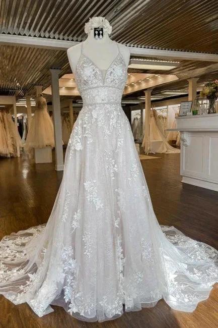 Modern Spaghetti Straps A-Line Wedding dresses With Lace (ZD16460) - VelvetHem