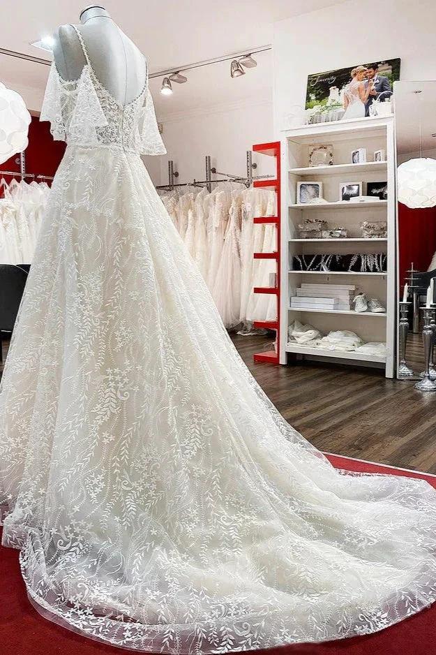 Modest Long A-line Sweetheart Tulle Lace Appliques Wedding Dress with Sleeves (ZD14275)