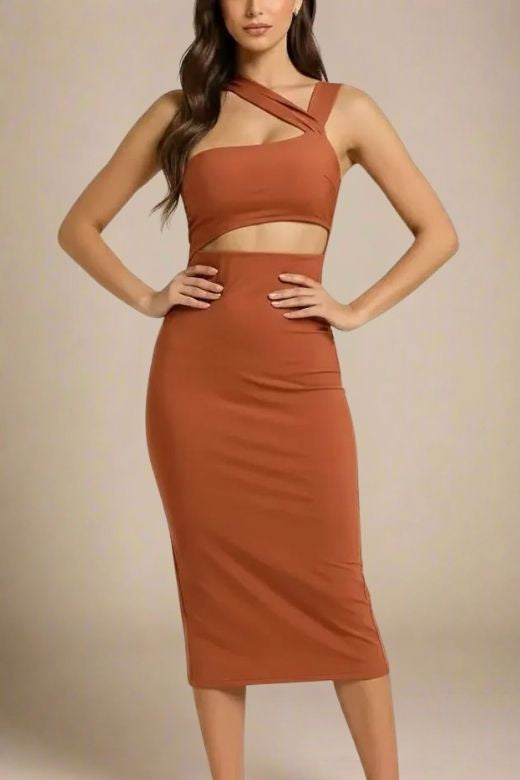Molly Bandage Midi Dress - Tan Brown