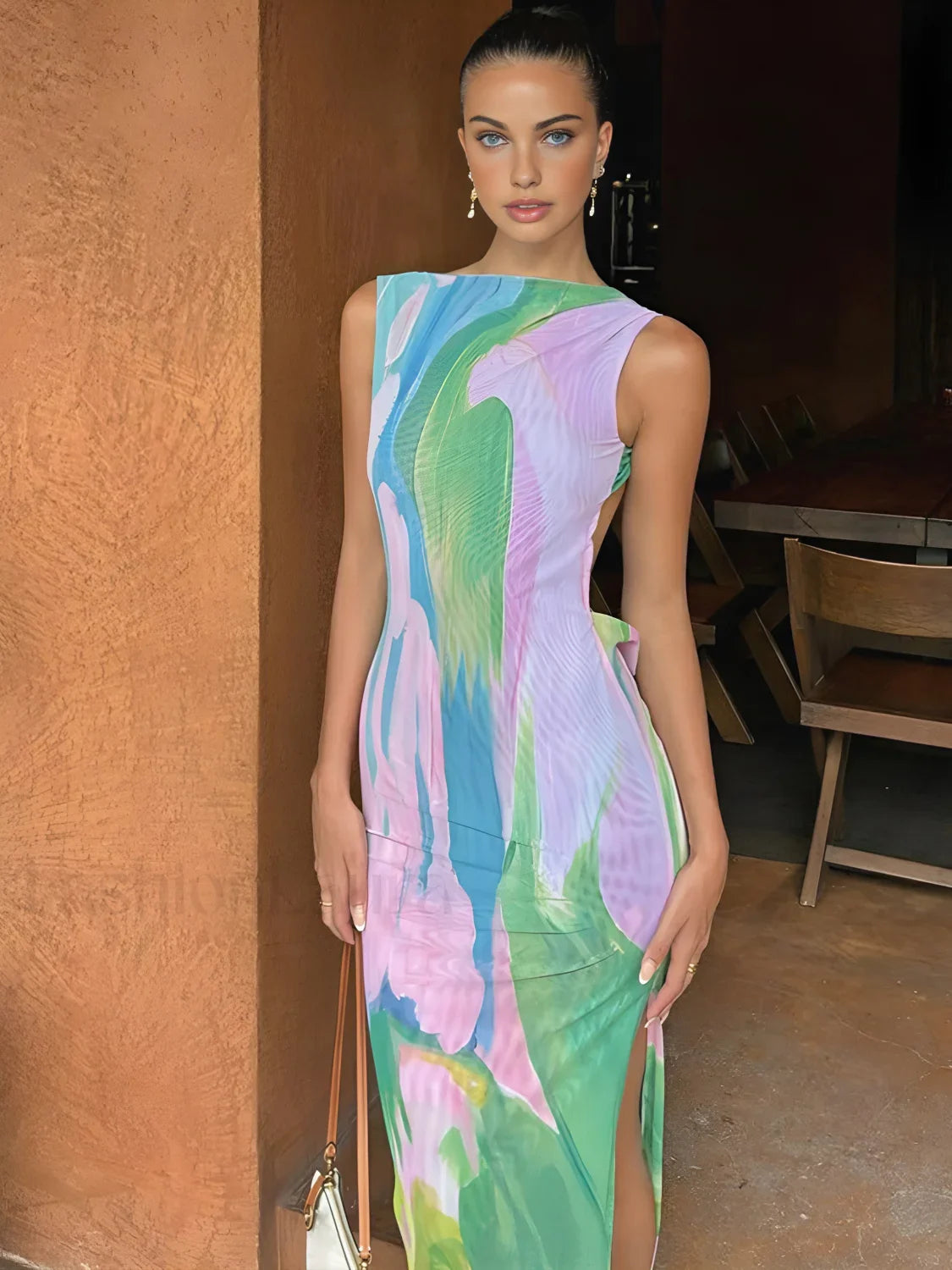 Monet Garden Print Sleeveless Long Dress Multicolor / XS Dresses