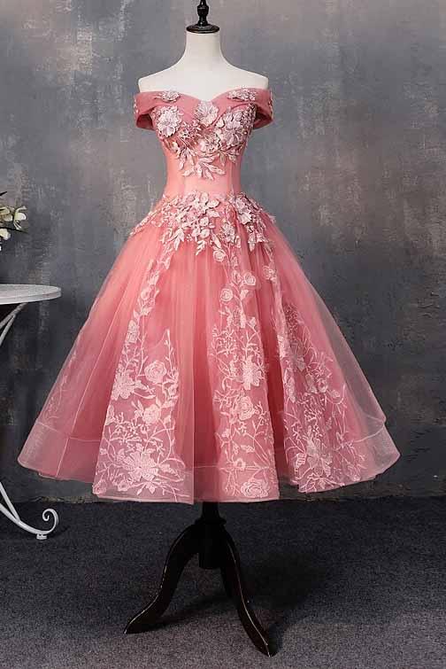 A-line Off-Shoulder Short Prom Dresses Appliques Sweet 16 Gown (ZD11586) - VelvetHem