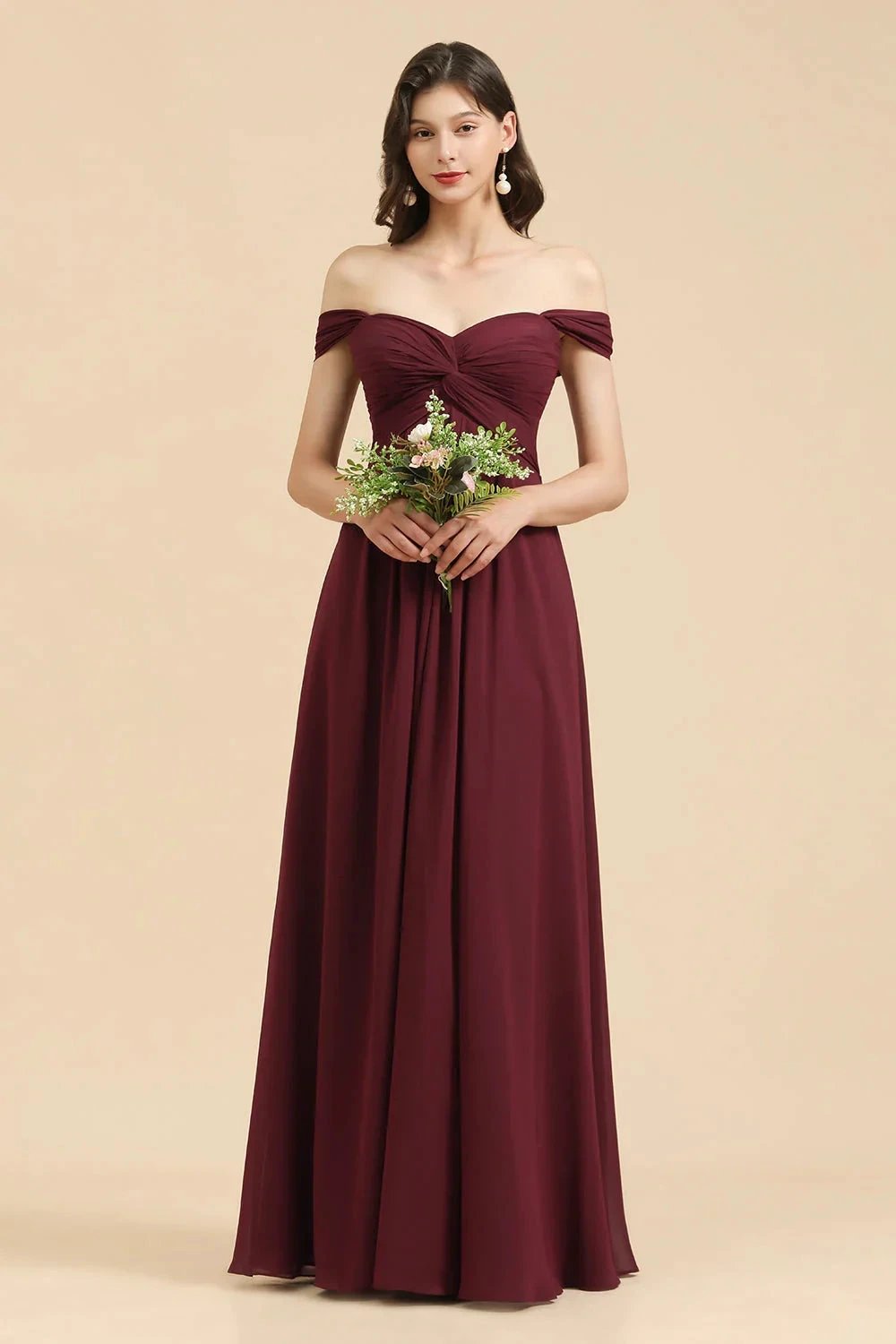 New Arrival A-line Off-the-shoulder Sweetheart Burgundy Long Bridesmaid Dress (ZD12876) - VelvetHem