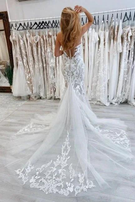 New Long Mermaid Off-the-shoulder Lace Sleeveless Wedding Dresses (ZD14902)