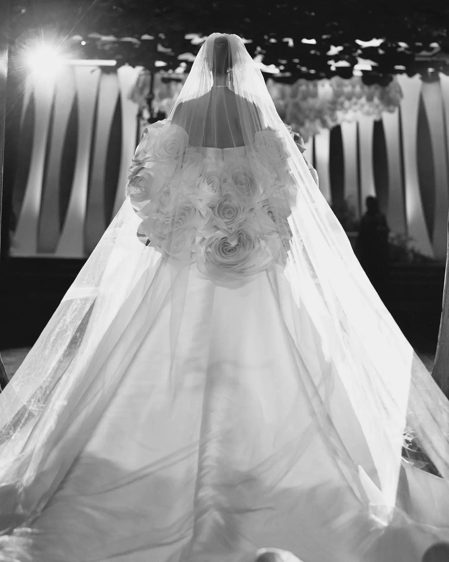 Ivory Satin Mermaid Wedding Dress 3D Giant Rose Floral With Veil ZP034