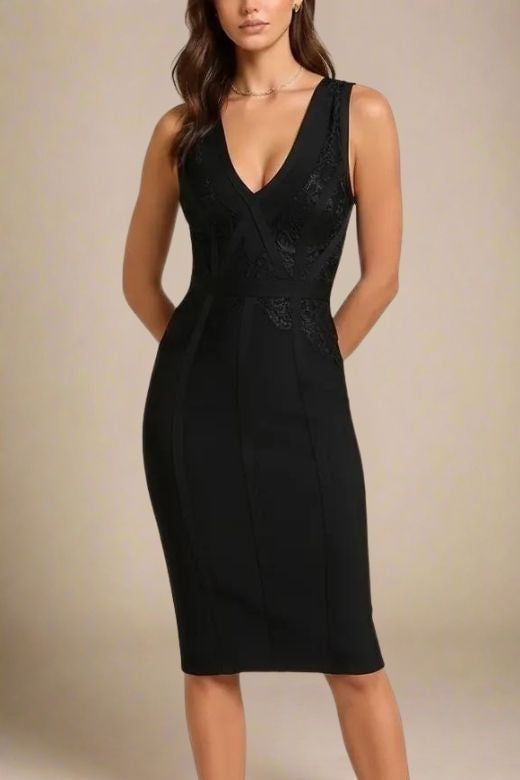 Noa V Neck Bodycon Dress - Classic Black