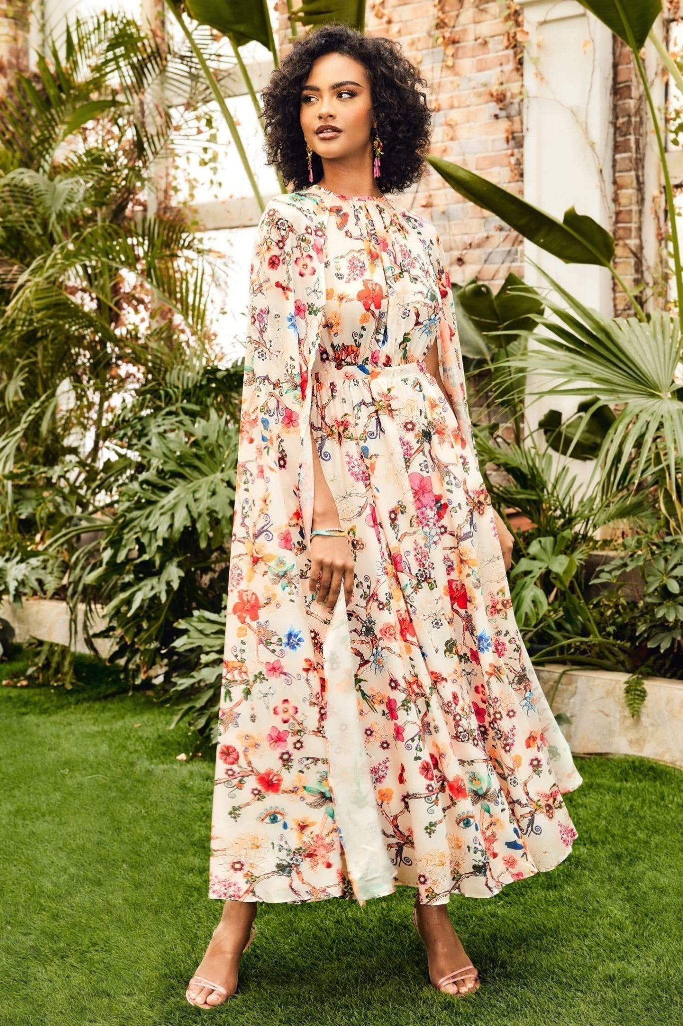 Gloria Statement Round Neck Cape Sleeve Maxi Dress Boutique Collection