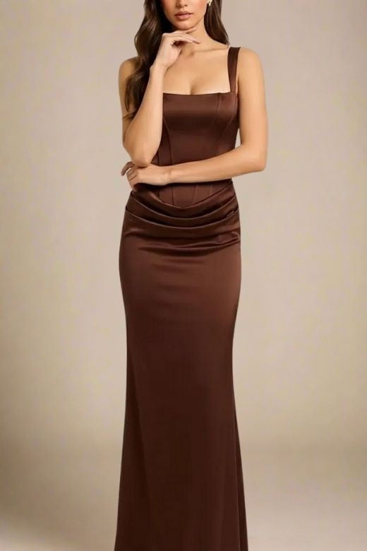 Nova Bodycon Wrap Maxi Dress - Coffee Brown