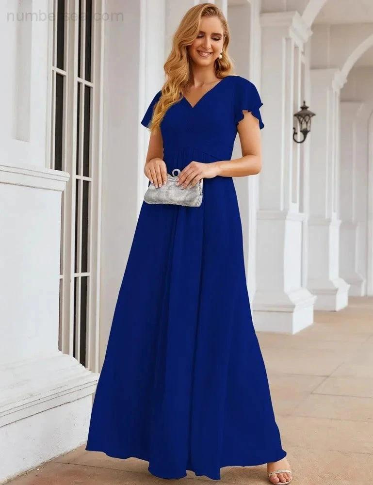 ZapDress Chiffon Bridesmaid Dress Cap Sleeves Maxi Prom Gowns Party Wedding Mother of The Bride Dresses for Women (ZD17035)