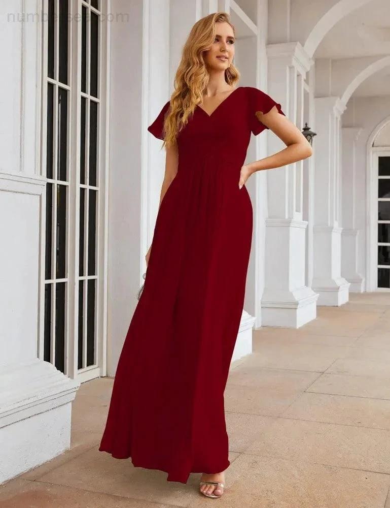 ZapDress Chiffon Bridesmaid Dress Cap Sleeves Maxi Prom Gowns Party Wedding Mother of The Bride Dresses for Women (ZD17035)