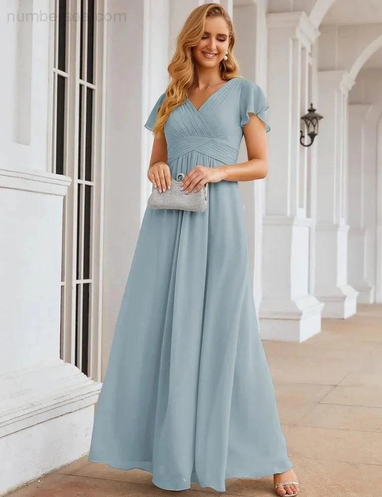 ZapDress Chiffon Bridesmaid Dress Cap Sleeves Maxi Prom Gowns Party Wedding Mother of The Bride Dresses for Women (ZD17035)