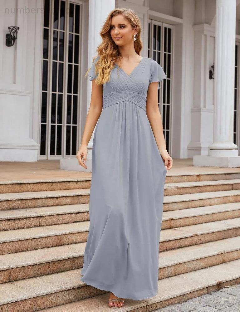 ZapDress Chiffon Bridesmaid Dress Cap Sleeves Maxi Prom Gowns Party Wedding Mother of The Bride Dresses for Women (ZD17035)