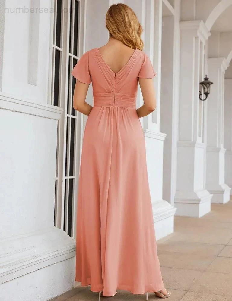 ZapDress Chiffon Bridesmaid Dress Cap Sleeves Maxi Prom Gowns Party Wedding Mother of The Bride Dresses for Women (ZD17035)