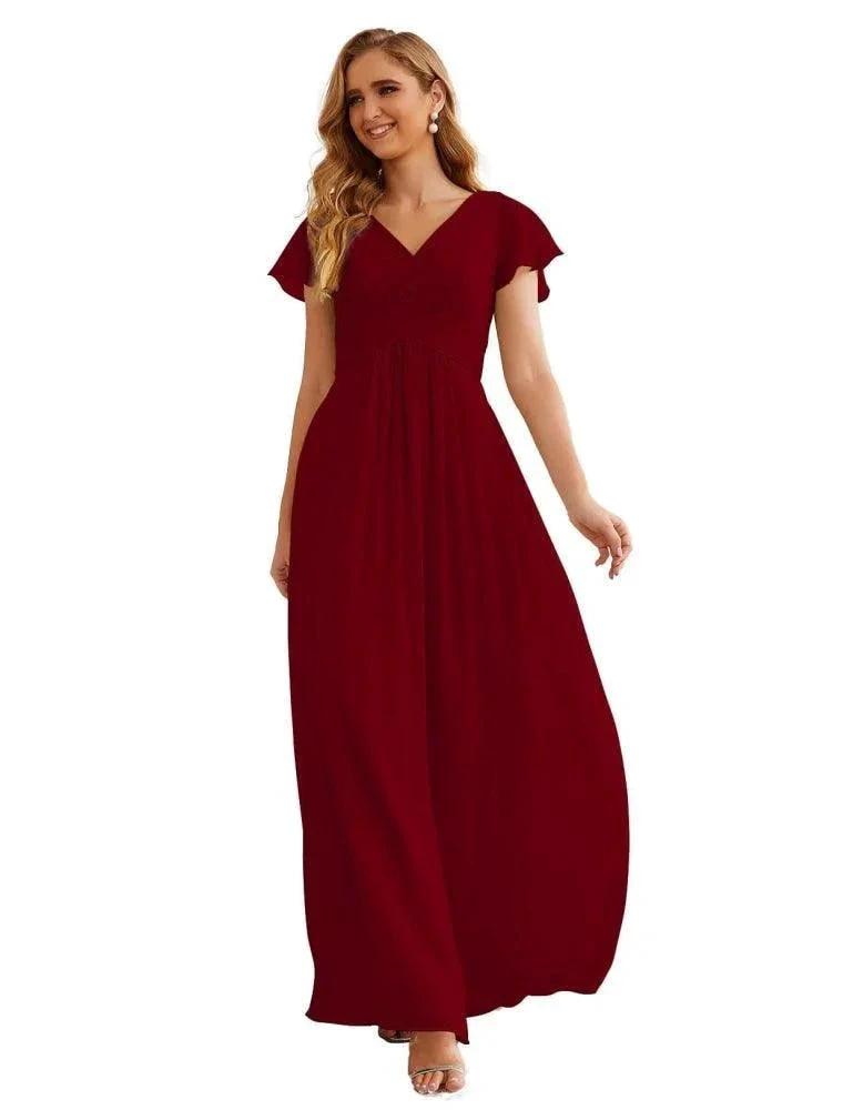 Numbersea Chiffon Bridesmaid Dress Cap Sleeves Maxi Prom Gowns Party Wedding Mother of The Bride Dresses for Women SEA28047 by numbersea