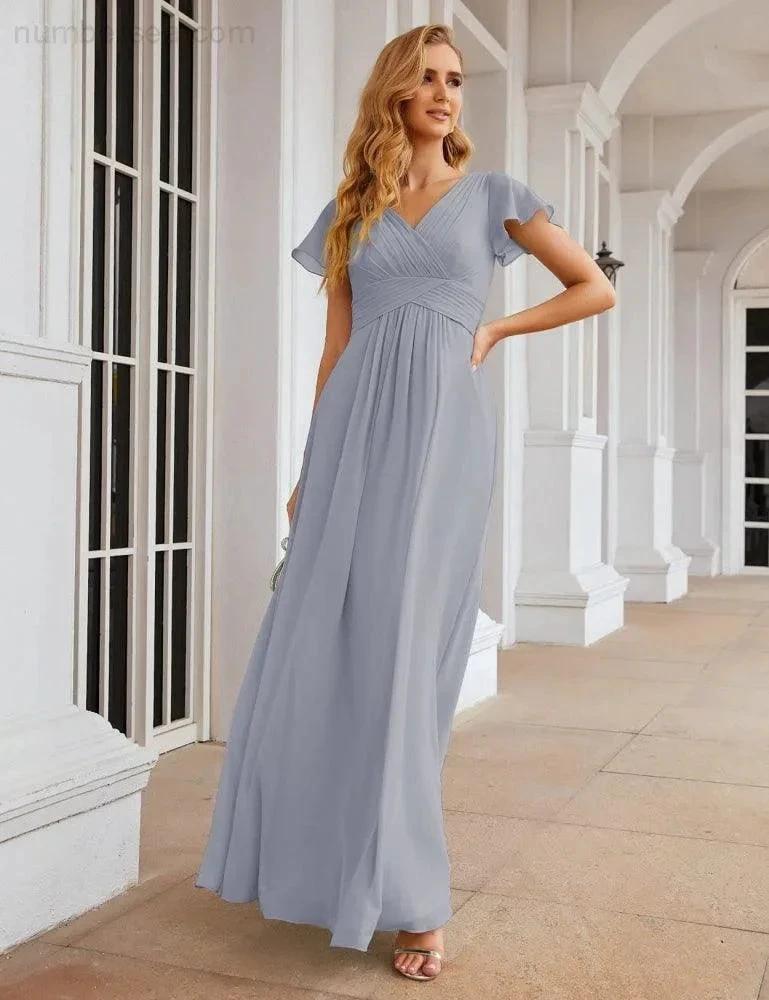 ZapDress Chiffon Bridesmaid Dress Cap Sleeves Maxi Prom Gowns Party Wedding Mother of The Bride Dresses for Women (ZD17035)