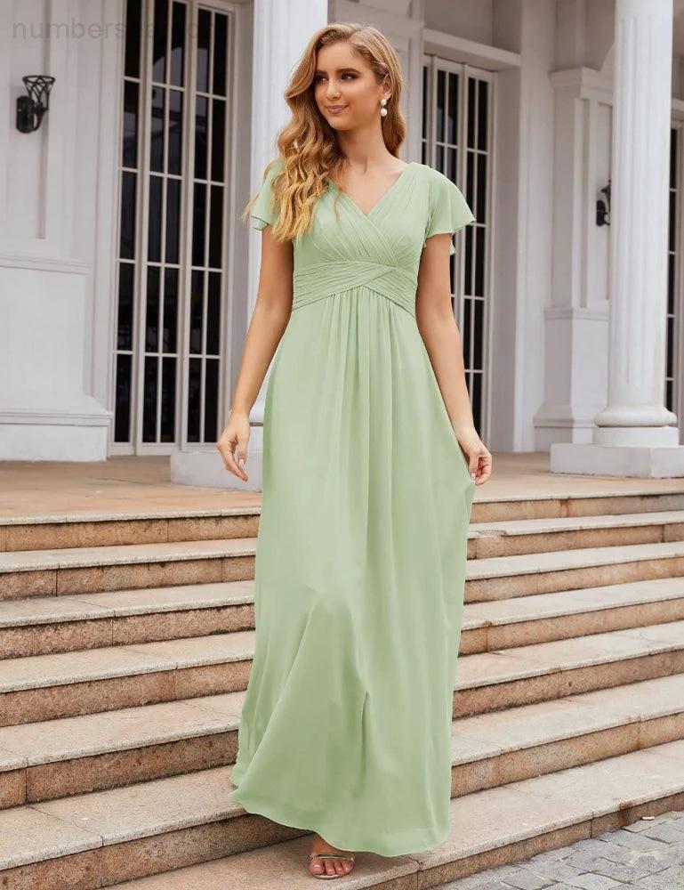 ZapDress Chiffon Bridesmaid Dress Cap Sleeves Maxi Prom Gowns Party Wedding Mother of The Bride Dresses for Women (ZD17035)