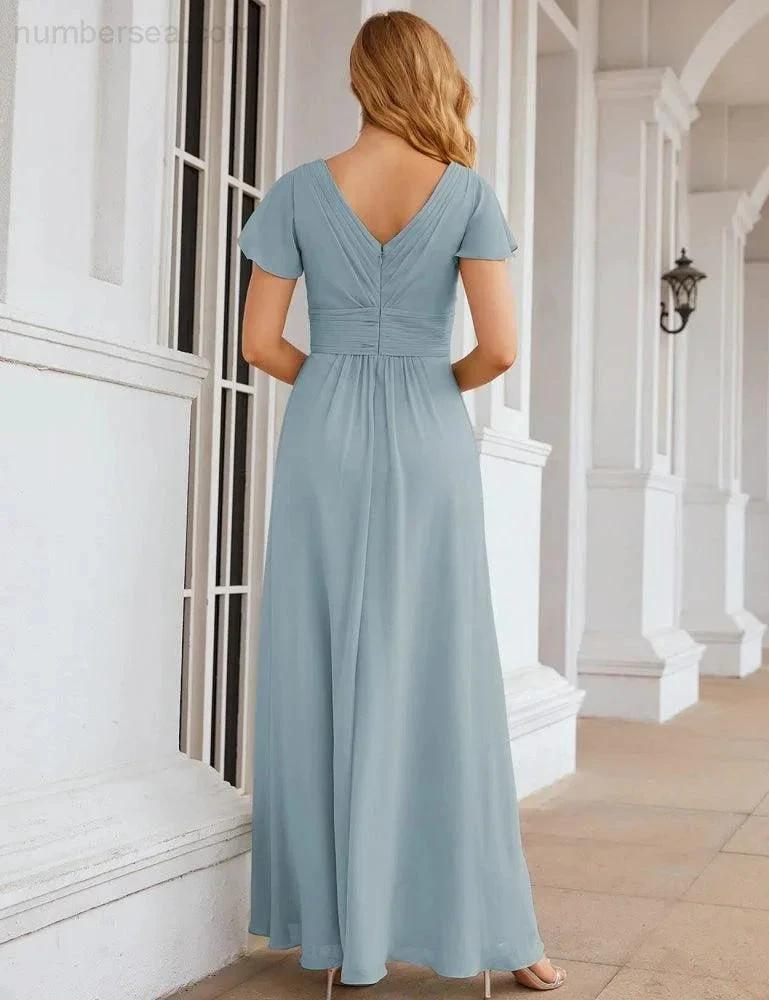 ZapDress Chiffon Bridesmaid Dress Cap Sleeves Maxi Prom Gowns Party Wedding Mother of The Bride Dresses for Women (ZD17035)