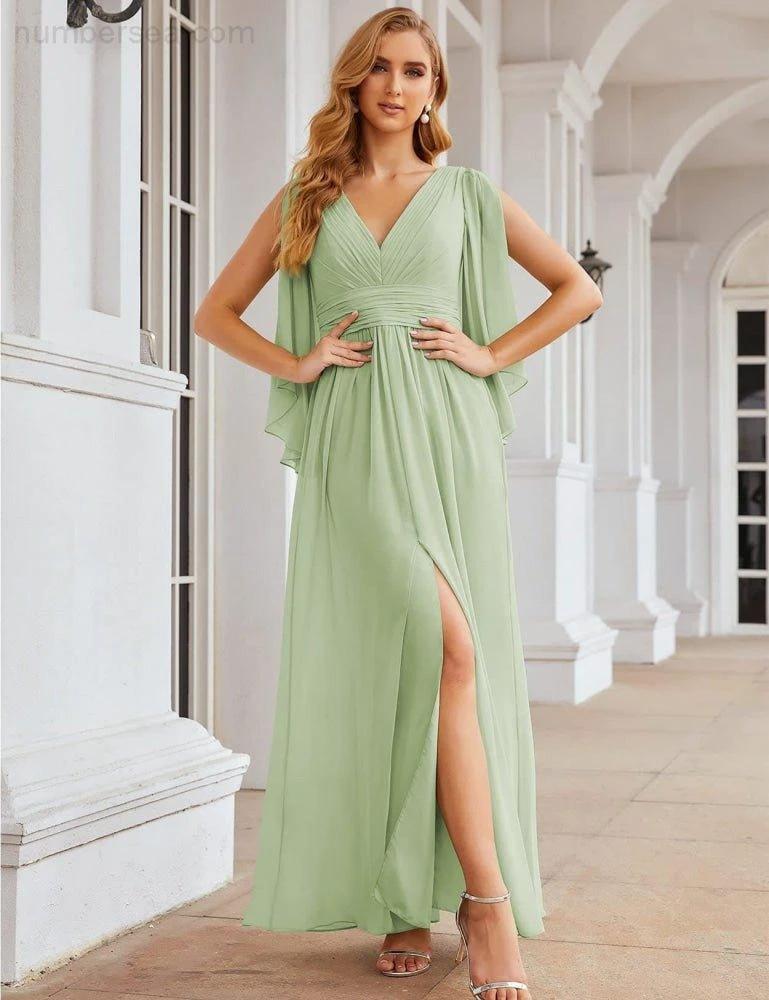 ZapDress Chiffon Bridesmaid Dresses with Split for Women Wedding Long Party Prom Gown Flutter Sleeve (ZD17034)