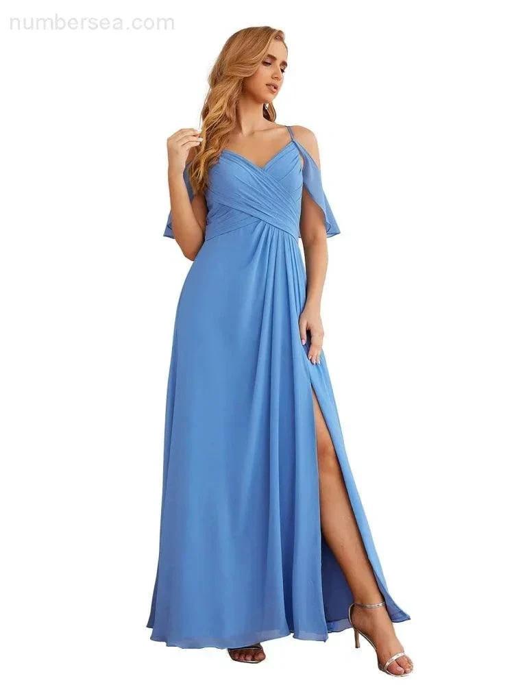 ZapDress Chiffon Cold Shoulder Long Bridesmaid Dresses Plus Size Formal Prom Gowns for Women Party Wedding (ZD17005)